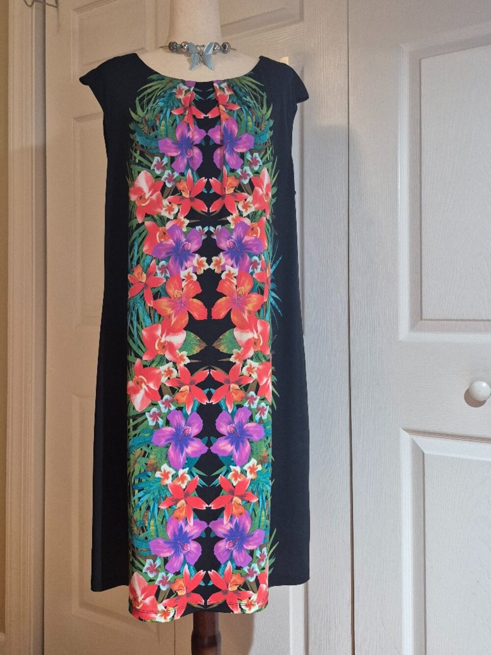 Pretty Colorful Floral Summer Dress sz 18 Stretch